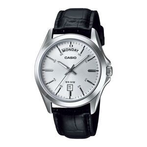 Casio Men’s Silver Dial Analog Watch with Black Leather Band - MTP-1370L-7AVDF